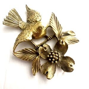 Bird Dogwood Brass Metal Bird Flower Art Craft Supply Jewelry Belt Brooch Pin